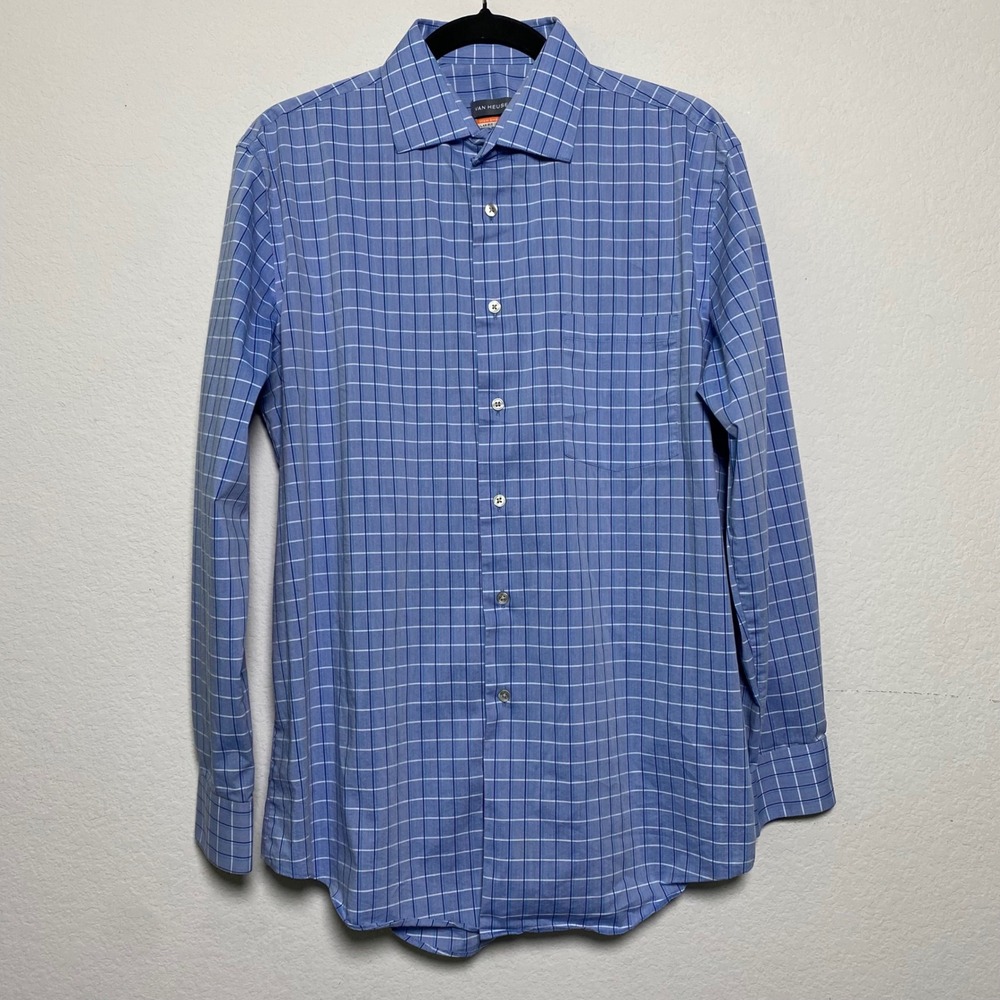 Van Heusen Mens Stain Shield Regular‎ Fit Stretch Dress Shirt Blue Grid Check M